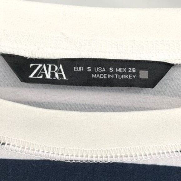 Zara Black White Striped Crew Neck Pullover Crop Top Small - Picture 3 of 5